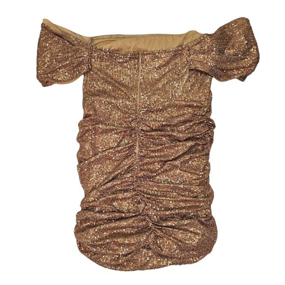 Pretty Little Thing Dress Womens 16 Sequin Off Shoulder Mini Party Ruched New - Picture 4 of 15